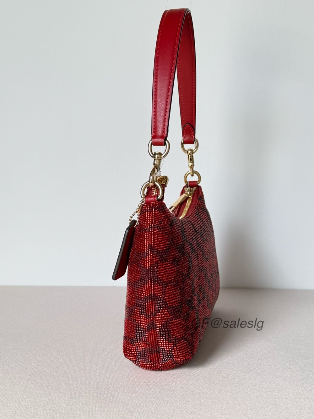 NWT Coach Teri Shoulder Bag With Chain
Signature Beaded Satin Crimson Red CET14 - Picture 7 of 15